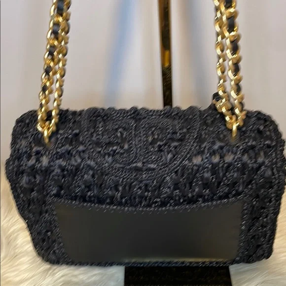 Tory Burch Black Crochet Shoulder Bag with Gold Chain - Picture 5 of 6
